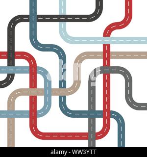 Colored Roads and Streets with Intersections Threaded Weave Pattern - grouped easy to edit Stock Vector