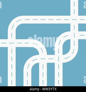 White Asphalt Roads or Streets Cutout Blue Background Pattern - grouped easy to edit Stock Vector