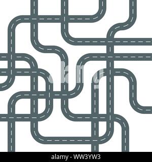 Grey Asphalt Roads making Concrete Spaghetti Streets - grouped easy to edit Stock Vector