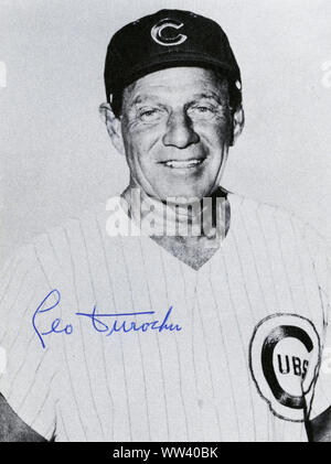 Vintage autographed photo of Leo Durocher who was a baseball player, coach and manager in the major leagues with New York Giants, Brooklyn and Los Angeles Dodgers and Chicago Cubs in the 1940s through 1970s. Stock Photo