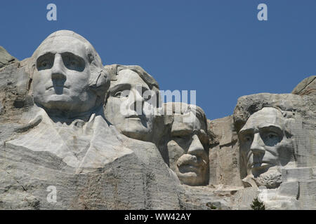 The four presidents of Mount Rushmore on a clear summer day in South Dakota. Stock Photo