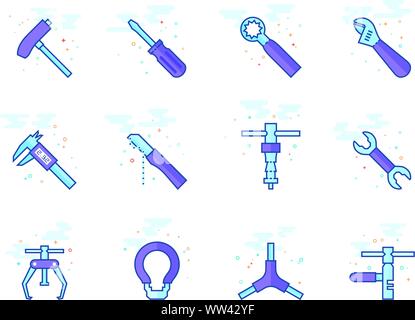 Bicycle tools icon series in flat color style. Vector illustration. Stock Vector