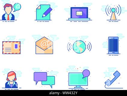 Communication icon series in flat color style. Vector illustration. Stock Vector