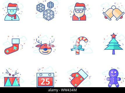 Christmas icon icon series in flat color style. Vector illustration. Stock Vector