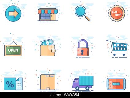 Ecommerce icon icon series in flat color style. Vector illustration. Stock Vector