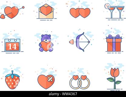 Valentine related items icon series in flat color style. Vector illustration. Stock Vector