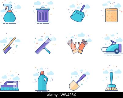 Cleaning tool icon series in flat color style. Vector illustration. Stock Vector