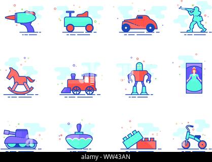 Vintage toy icons in flat colors style. Vector illustration. Stock Vector