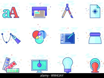 Printing & graphic design icon series in flat color style. Vector illustration. Stock Vector