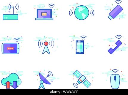 Wireless technology icon series in flat color style. Vector illustration. Stock Vector