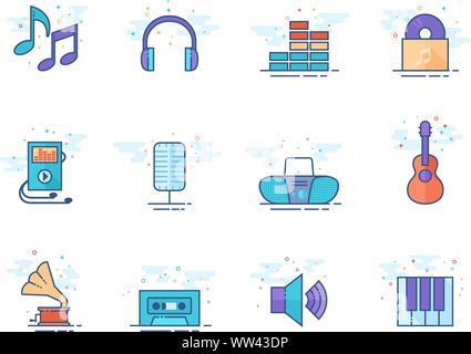 Music icons in flat colors style. Vector illustration. Stock Vector