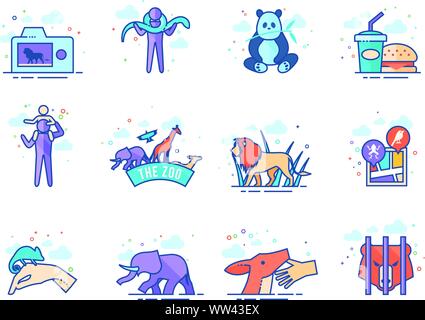 Zoo icons in flat color style. Vector illustration. Stock Vector
