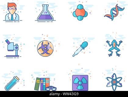 Science icons in flat color style. Vector illustration. Stock Vector