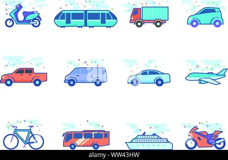 Transportation icon series in flat color style. Vector illustration. Stock Vector