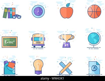School icon series in flat color style. Vector illustration. Stock Vector