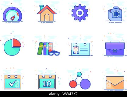 A set icons for mobile apps or personal website in flat color style. Vector illustration. Stock Vector