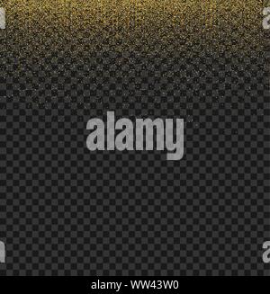 Gold dust particles gradient. Transparent glitter sparkle trail on black background. Vector illustration Stock Vector