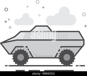 Armored vehicle icon in flat outlined grayscale style. Vector illustration. Stock Vector