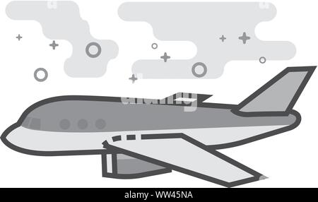 Airplane icon in flat outlined grayscale style. Vector illustration. Stock Vector