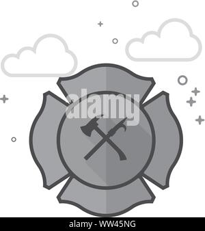 Firefighter emblem icon in flat outlined grayscale style. Vector illustration. Stock Vector