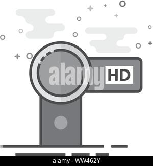 Camcorder icon in flat outlined grayscale style. Vector illustration. Stock Vector