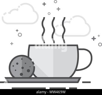 Coffee cup icon in flat outlined grayscale style. Vector illustration. Stock Vector
