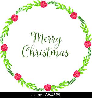 Calligraphic poster of merry christmas on texture green leafy floral frame background. Vector Stock Vector