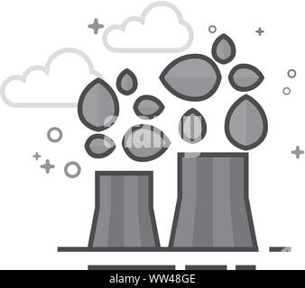 Nuclear plant with leaves icon in flat outlined grayscale style. Vector illustration. Stock Vector
