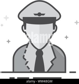 Pilot avatar icon in flat outlined grayscale style. Vector illustration. Stock Vector