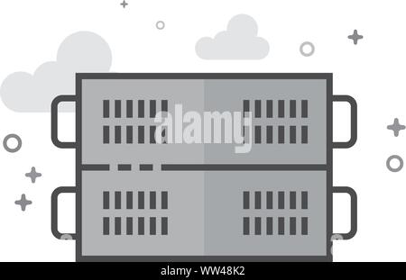 Server rack icon in flat outlined grayscale style. Vector illustration. Stock Vector