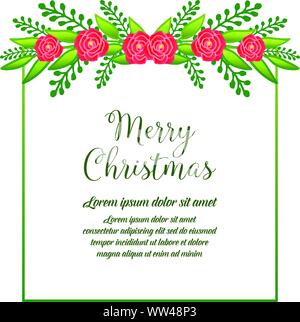 Calligraphic poster of merry christmas on texture green leafy floral frame background. Vector Stock Vector