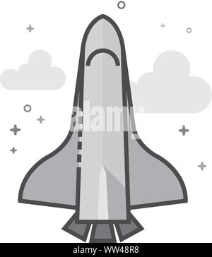 Space shuttle icon in flat outlined grayscale style. Vector illustration. Stock Vector