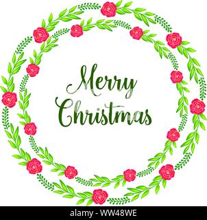 Calligraphic poster of merry christmas on texture green leafy floral frame background. Vector Stock Vector