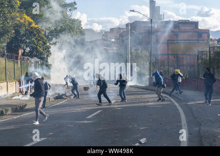 June 4, 2019: A group of hooded people in the riots of the La Macarena District University. In the national strike in protest of the defense of the life and physical integrity of teachers, social and union leaders, and the rejection of all forms of violence that are evident in the country. Credit: Daniel Garzon Herazo/ZUMA Wire/Alamy Live News Stock Photo