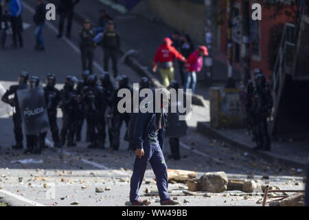 June 4, 2019: A group of hooded people in the riots of the La Macarena District University. In the national strike in protest of the defense of the life and physical integrity of teachers, social and union leaders, and the rejection of all forms of violence that are evident in the country. Credit: Daniel Garzon Herazo/ZUMA Wire/Alamy Live News Stock Photo