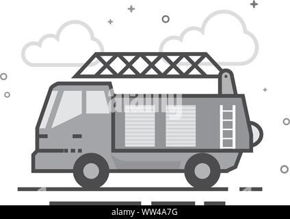 Fireman car truck icon in flat outlined grayscale style. Vector illustration. Stock Vector