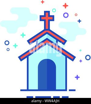 Church icon in outlined flat color style. Vector illustration. Stock Vector