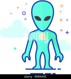 Alien icon in outlined flat color style. Vector illustration. Stock Vector