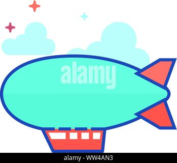 Airship icon in outlined flat color style. Vector illustration. Stock Vector