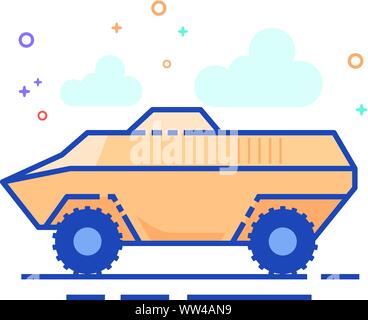 Armored vehicle icon in outlined flat color style. Vector illustration. Stock Vector