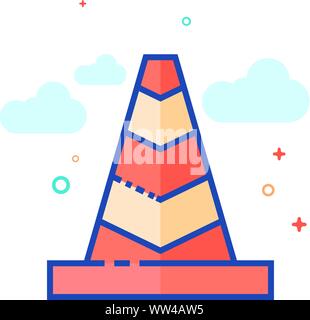 Traffic cone icon in outlined flat color style. Vector illustration ...
