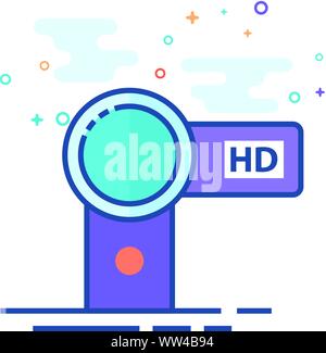 Camcorder icon in outlined flat color style. Vector illustration. Stock Vector