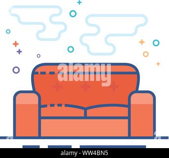 Couch icon in outlined flat color style. Vector illustration. Stock Vector
