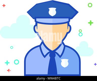 Police avatar icon in outlined flat color style. Vector illustration. Stock Vector