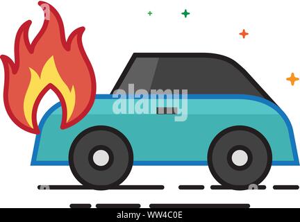 Car on fire icon in outlined flat color style. Vector illustration. Stock Vector
