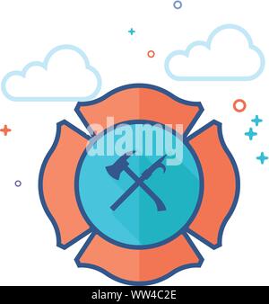 Firefighter emblem icon in outlined flat color style. Vector illustration. Stock Vector