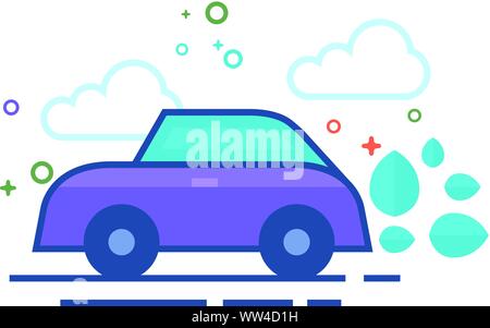 Green car icon in outlined flat color style. Vector illustration. Stock Vector