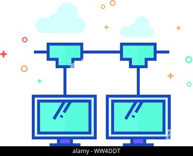 Computer network icon in outlined flat color style. Vector illustration. Stock Vector