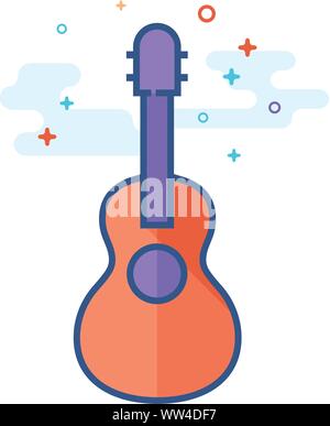 Guitar icon in outlined flat color style. Vector illustration. Stock Vector