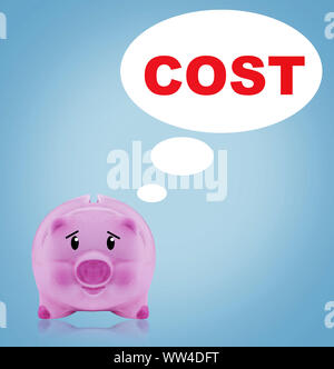 Business financial cost concept, pink piggy bank on blue background Stock Photo